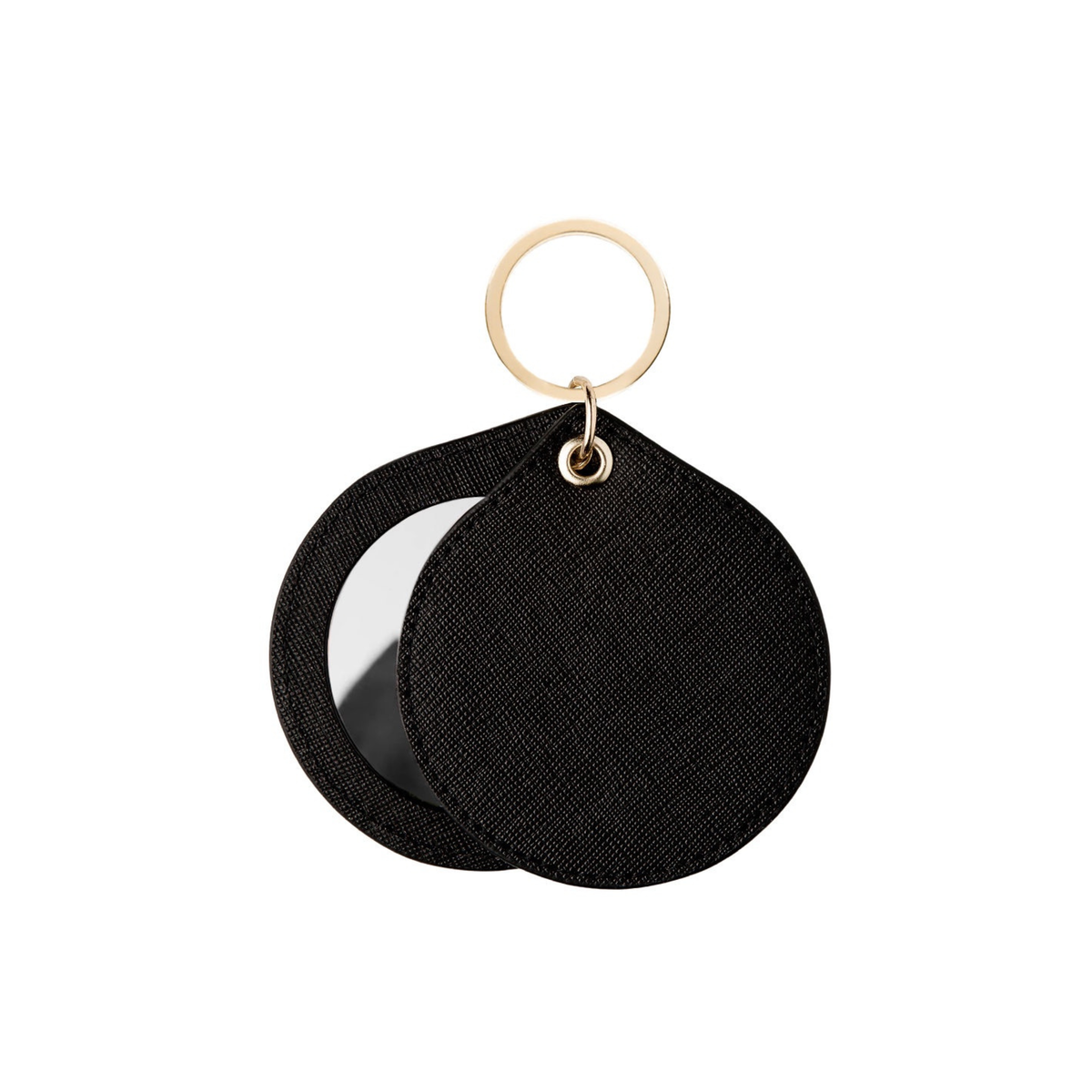 Compact Mirror - Black Saffiano Leather