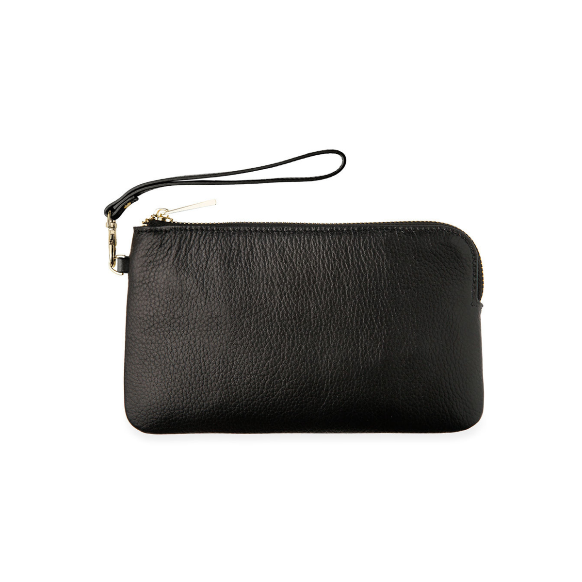 Medium Pebble Leather Clutch - Black