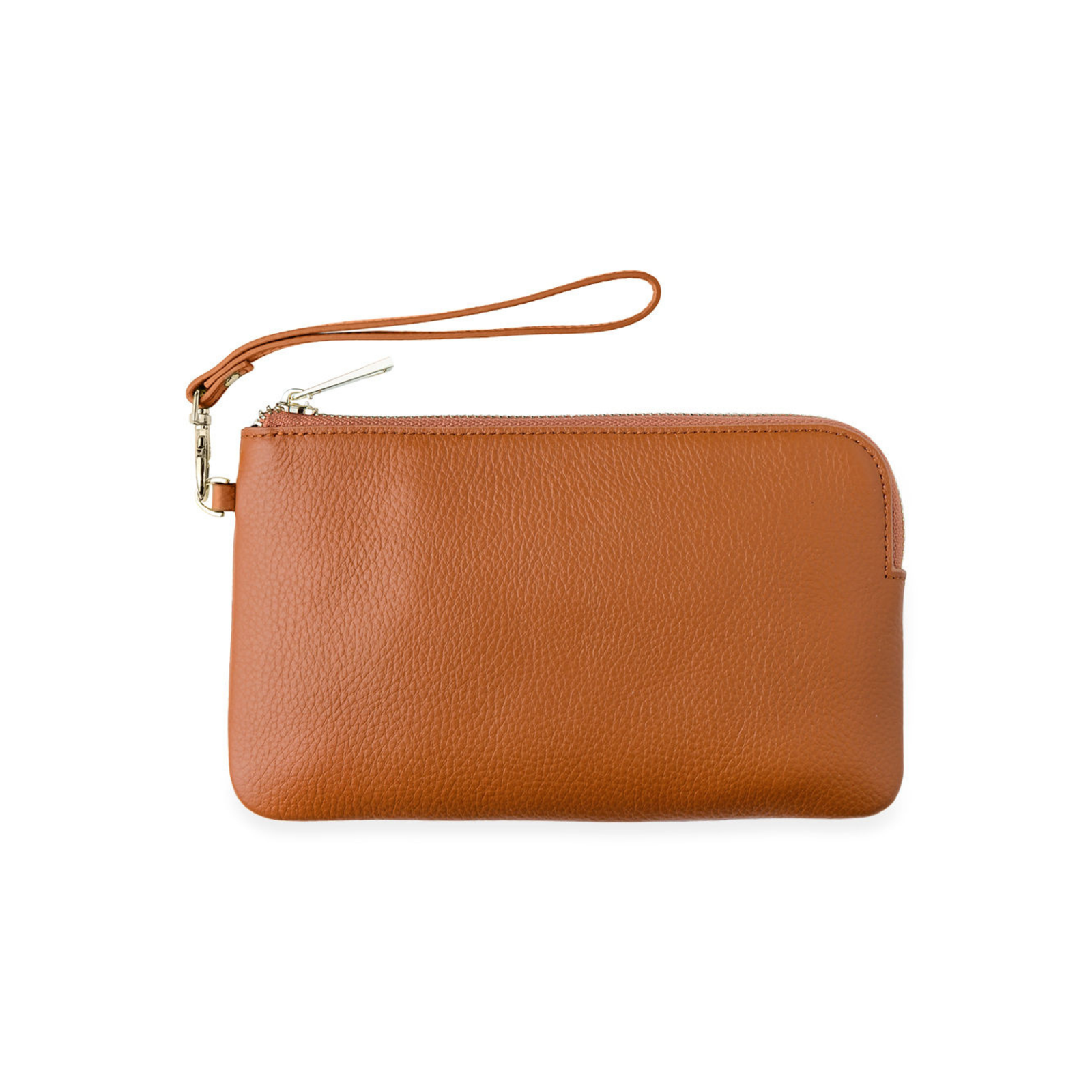 Medium Pebble Leather Clutch - Tan