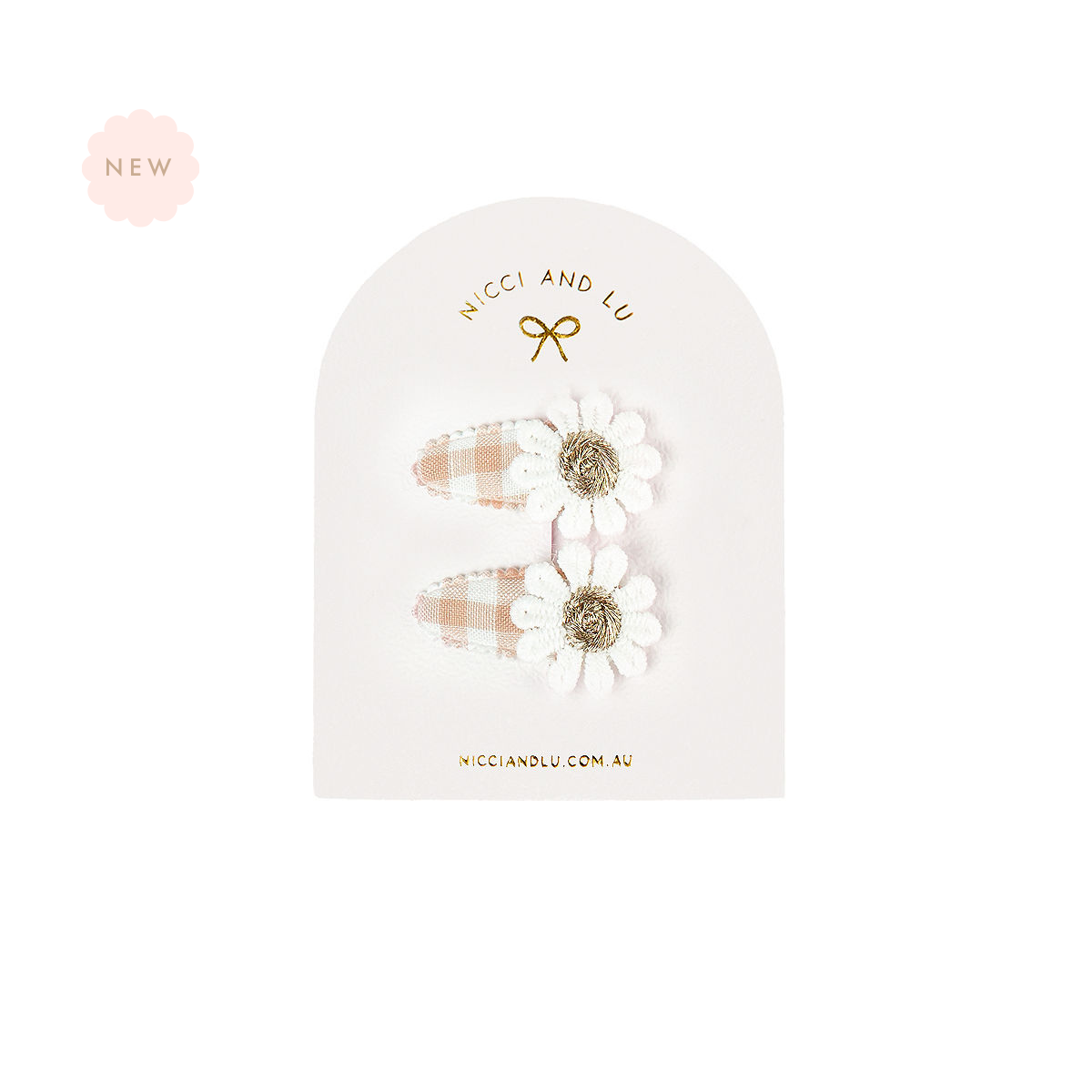 Mini Daisy Snap Clips for Little Girls &amp; 34cm Dolls - Beige Gingham
