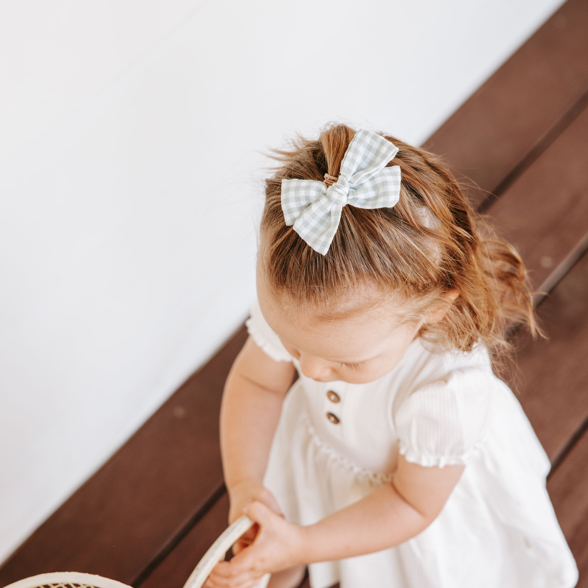 Pinweel Bow Clip- Sage Gingham