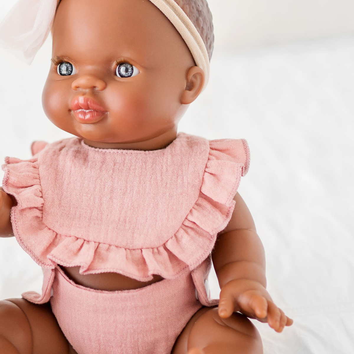Doll Clothing - Doll Frill Bib Muslin - Rose Blush