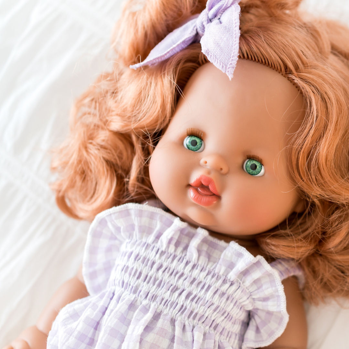 Doll Clothing - Olivia Smock Bubble Romper - Gingham Lilac