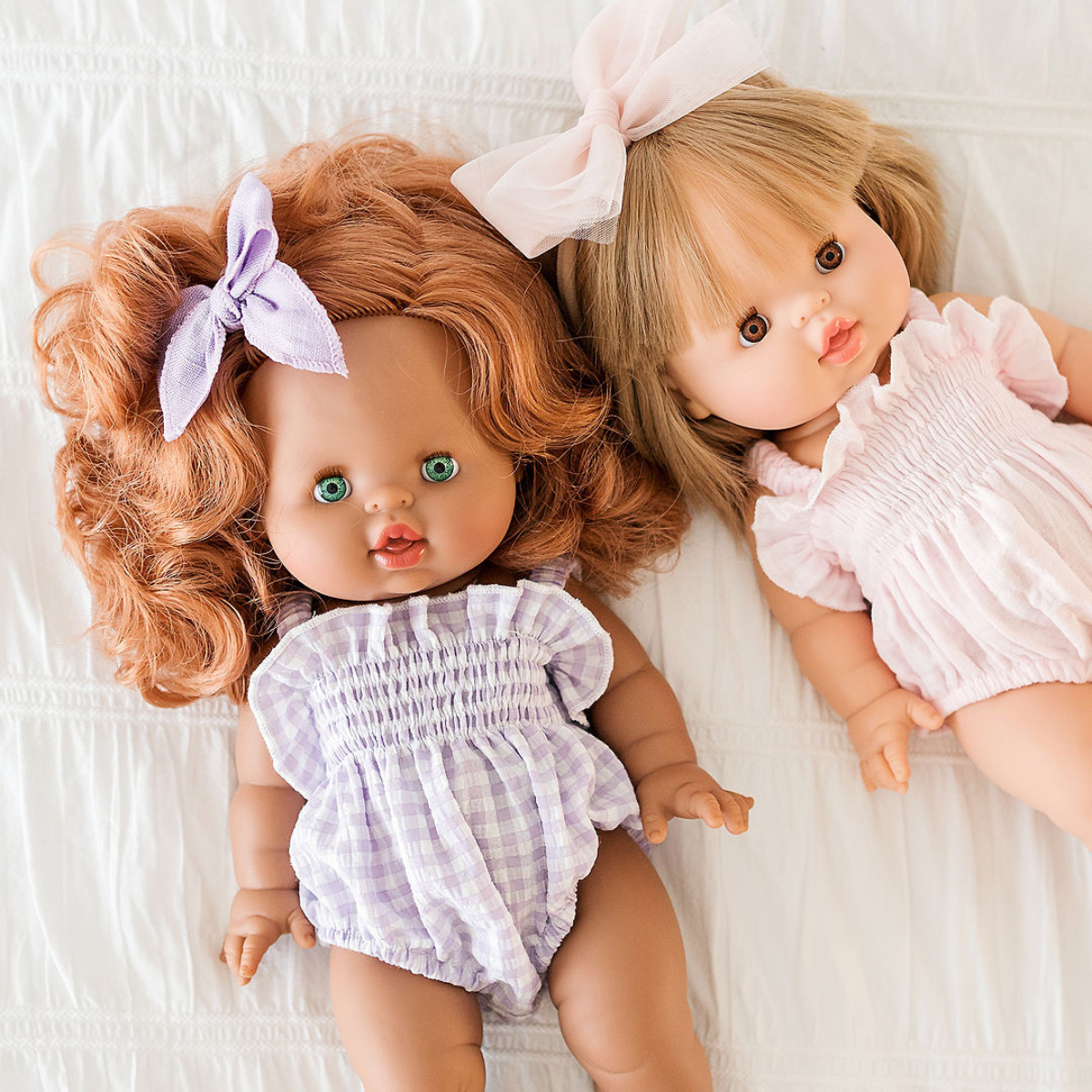 Doll Clothing - Olivia Smock Bubble Romper - Gingham Lilac