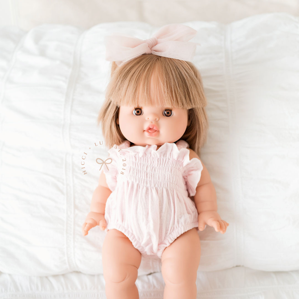 Doll Clothing + Outfits – Olivia Smock Muslin Bubble Romper fits 34-38cm Dolls - Cotton Candy for Mini Colettos, Minikane, Miniland Dolls