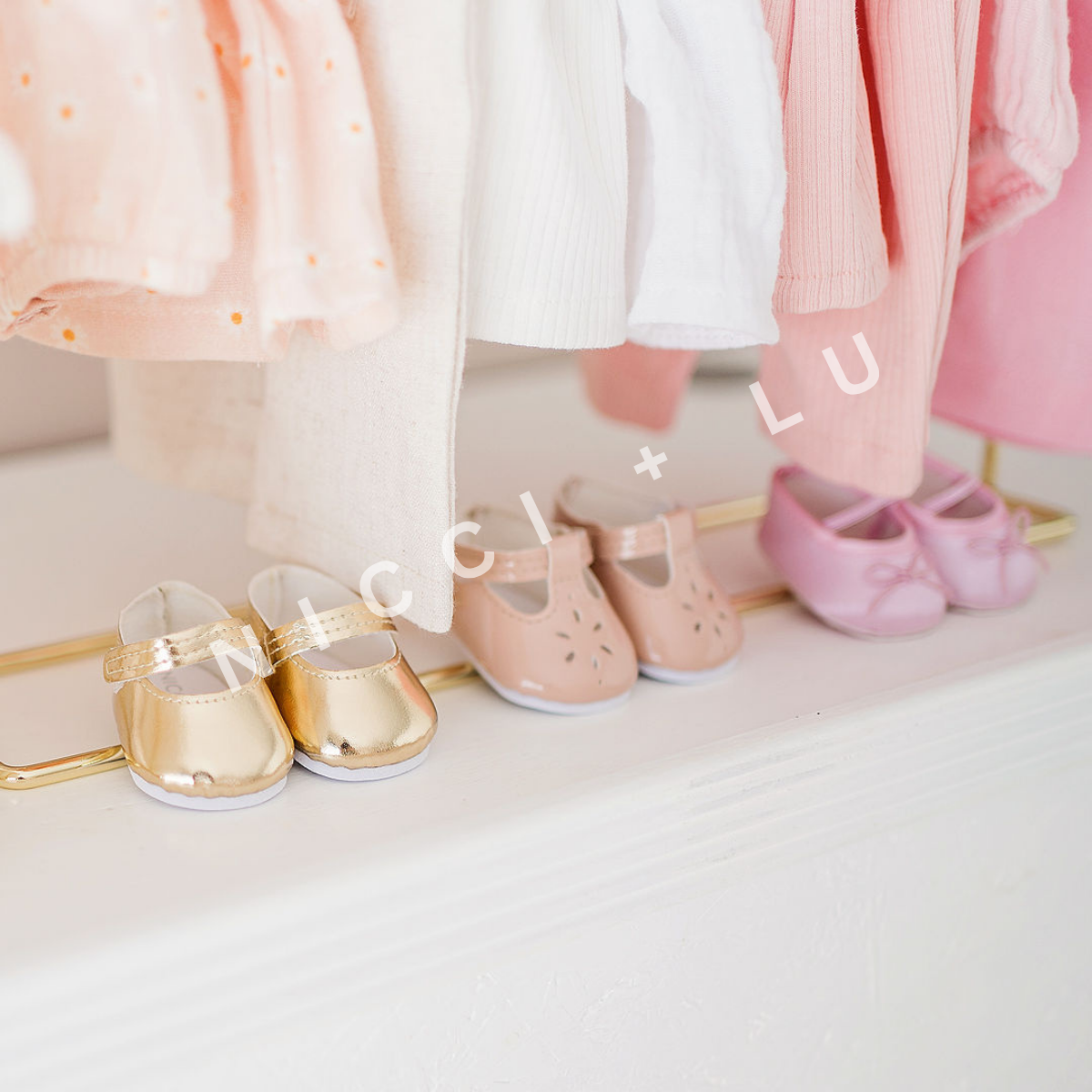 Mini Coletto Doll Shoes – Mary Jane with Strap for 34cm Doll – Gold