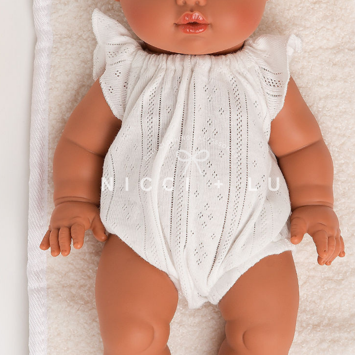 Doll Clothing - Willow Pointelle Romper for 34cm Dolls - Ivory