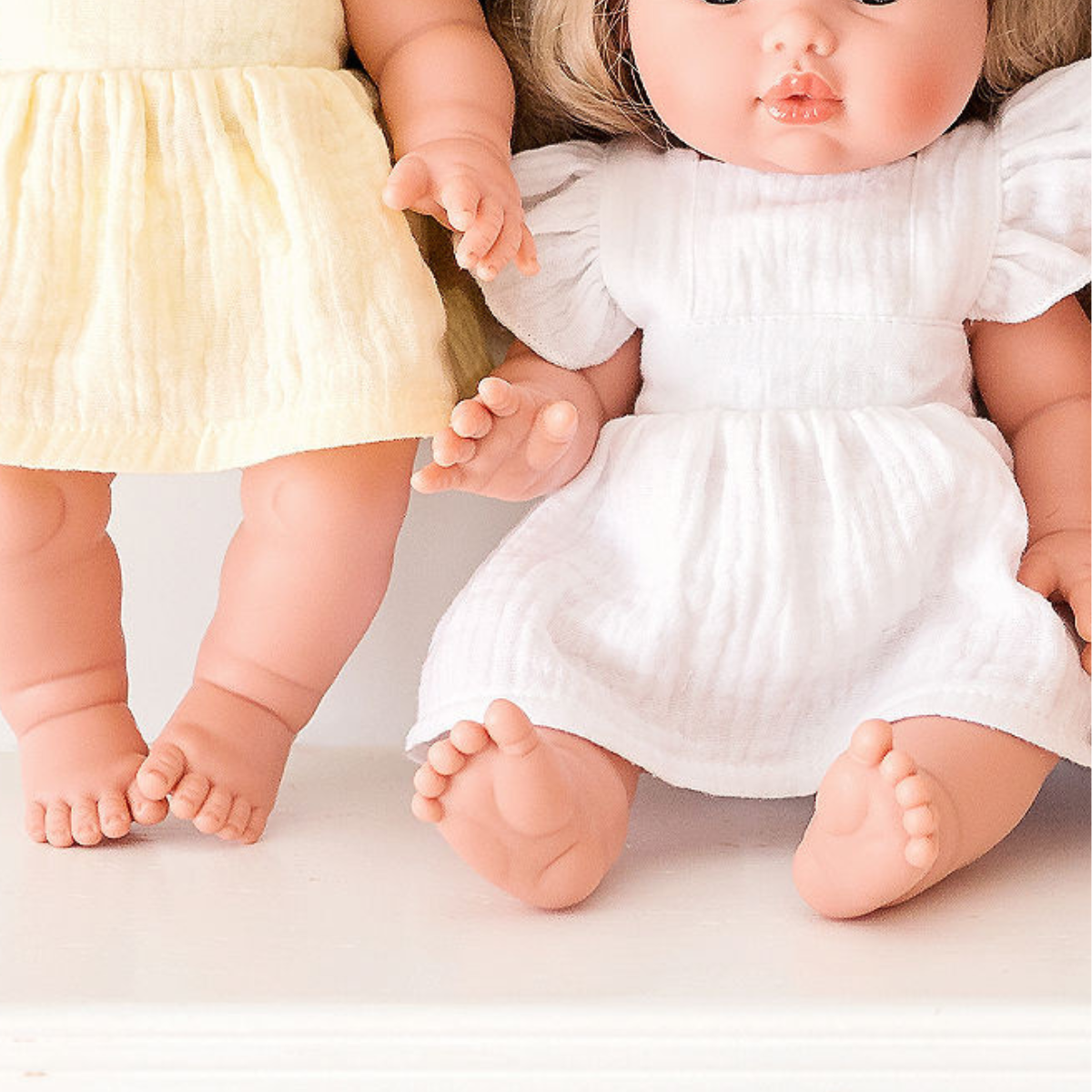 Doll Clothing - Pippa Muslin Apron Dress for 34cm Doll - Ivory