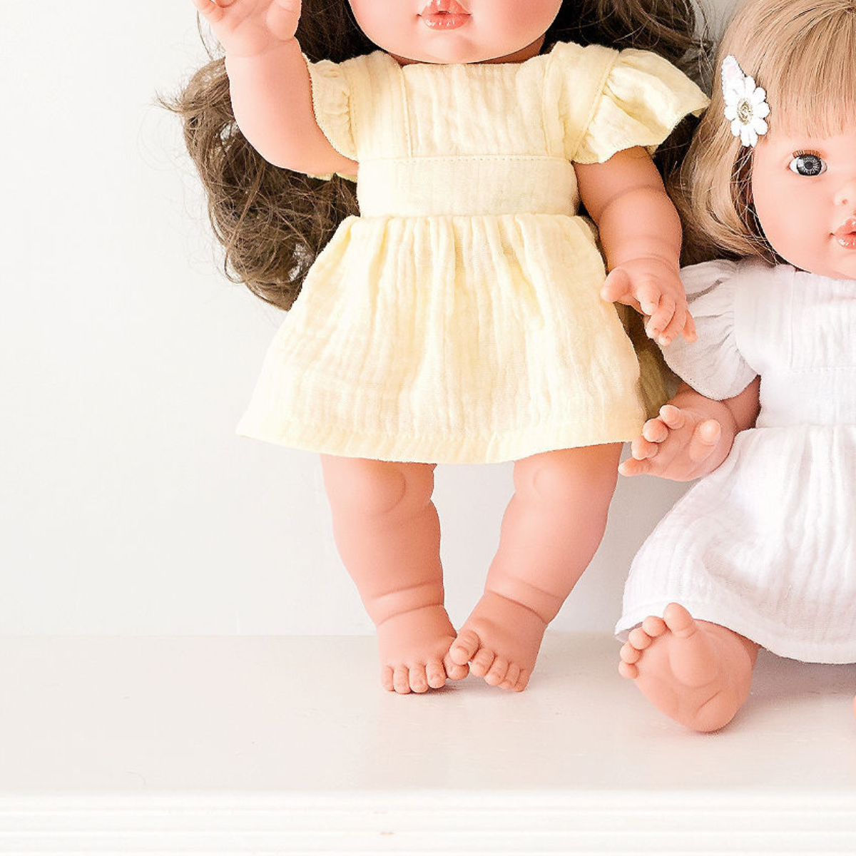 Doll Clothing - Pippa Muslin Apron Dress for 34cm Doll - Lemon