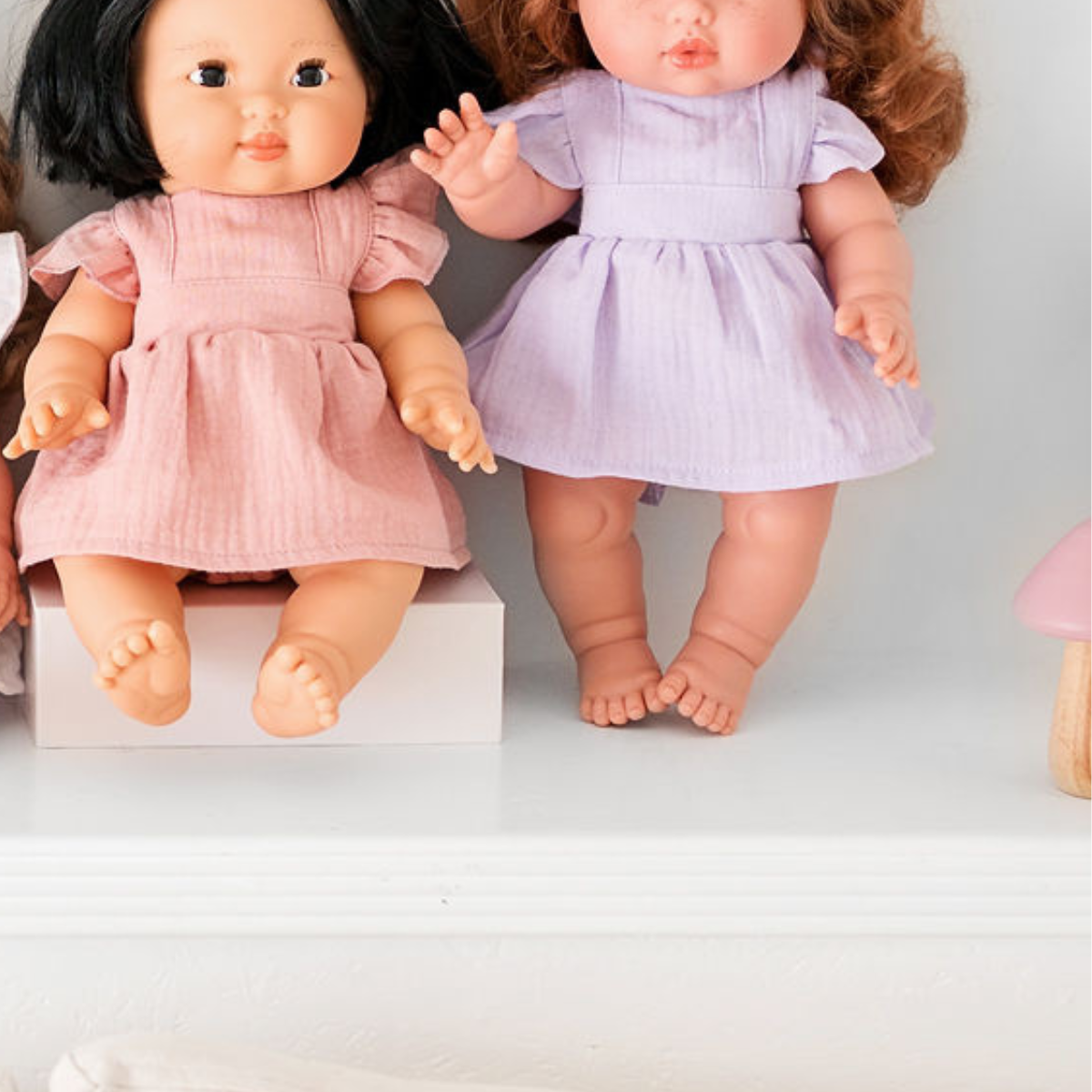 Doll Clothing - Pippa Muslin Apron Dress for 34cm Doll - Mauve