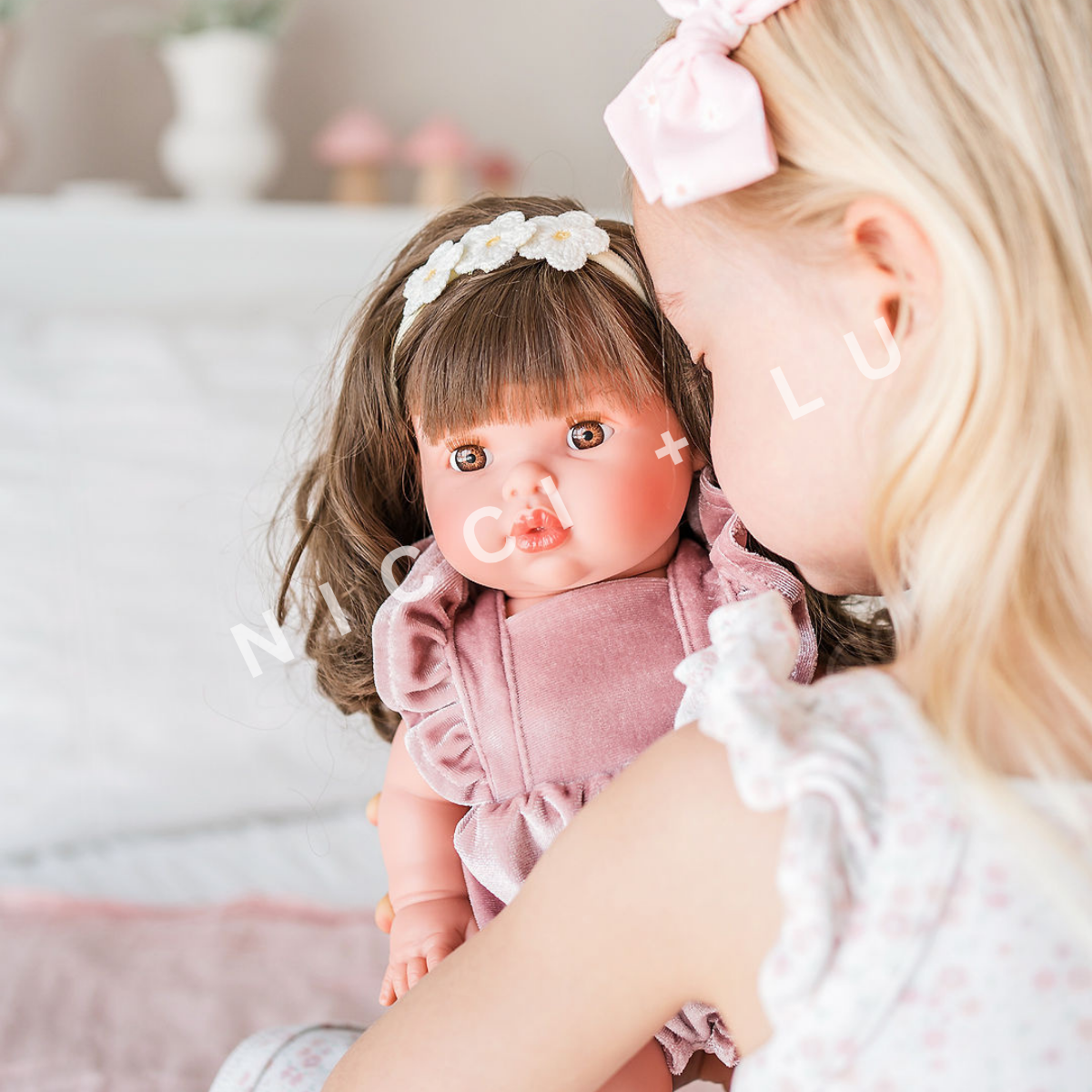 Doll Clothes - Elodie Frilled Bubble Playsuit for 34cm Dolls - Rose Blush Velvet