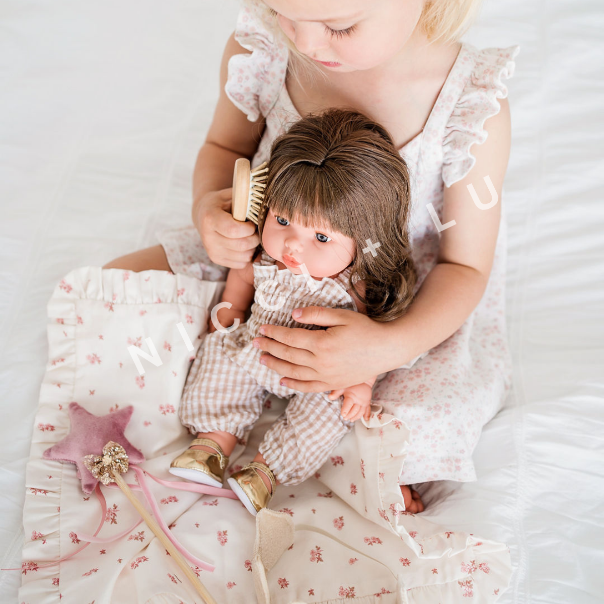 Doll Clothes - Florence Smocked Jumpsuit  for 34cm Dolls - Beige Gingham