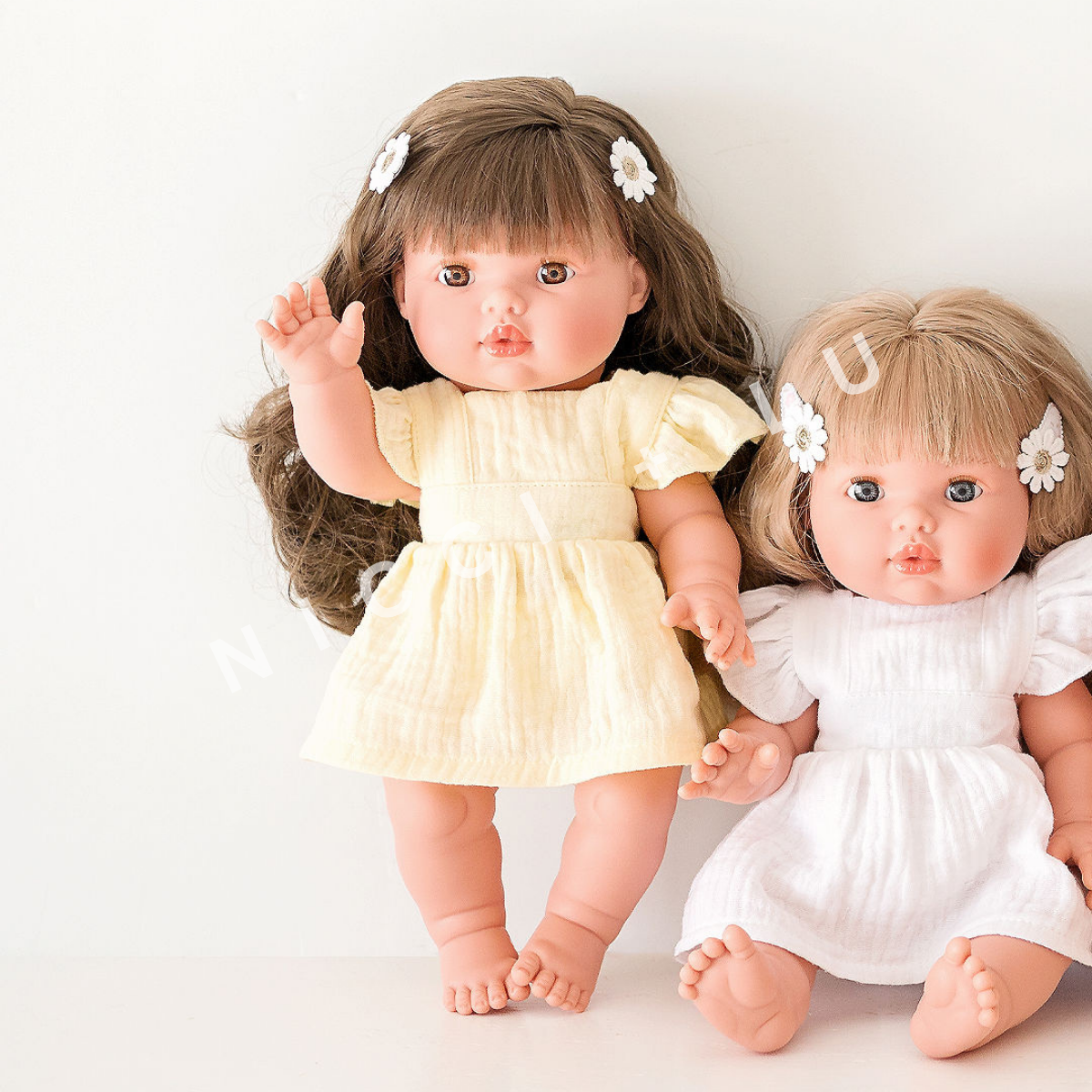 Doll Clothing - Pippa Muslin Apron Dress for 34cm Doll - Ivory