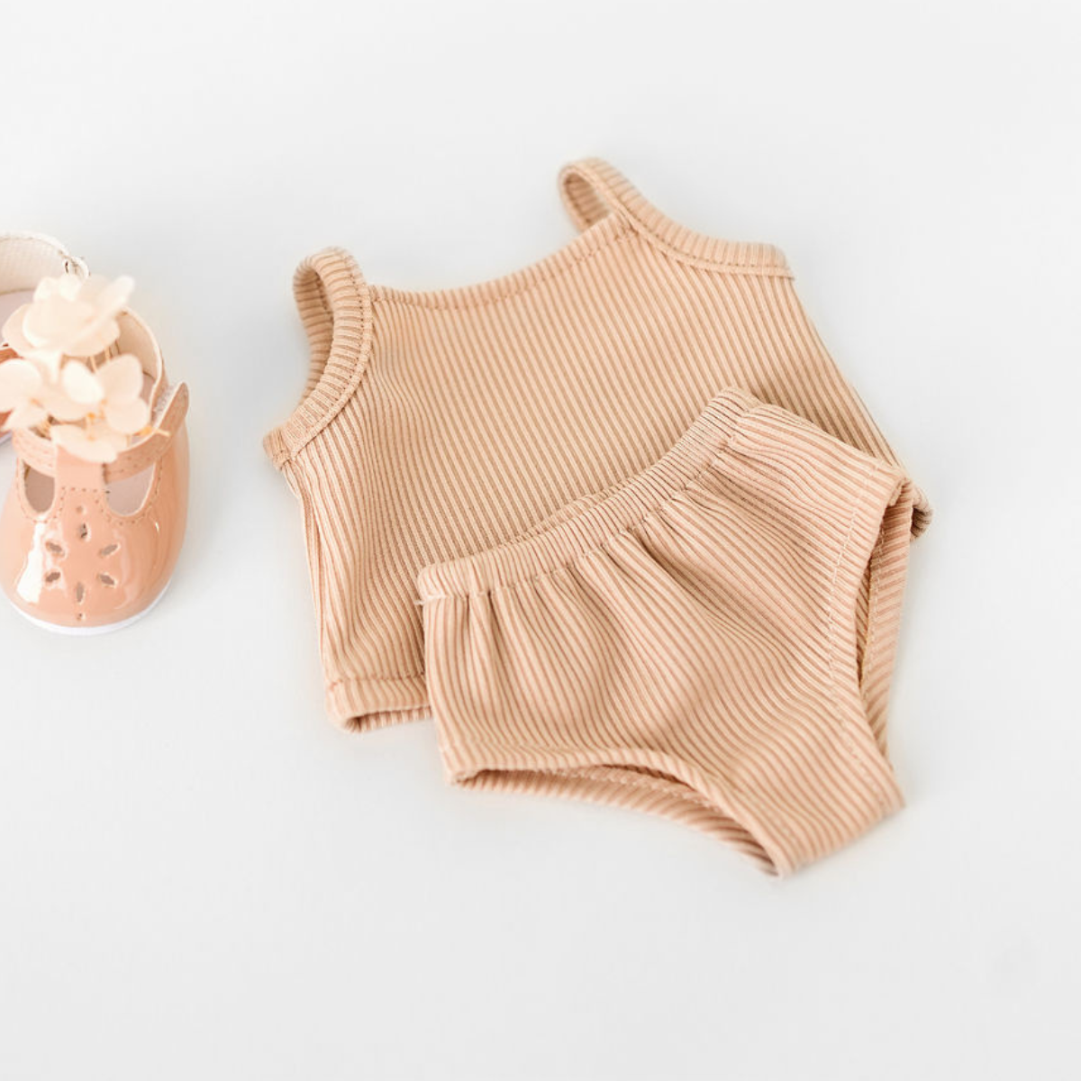 Doll Clothing - Isla Singlet + Undies Set for 34cm Dolls - Oatmeal