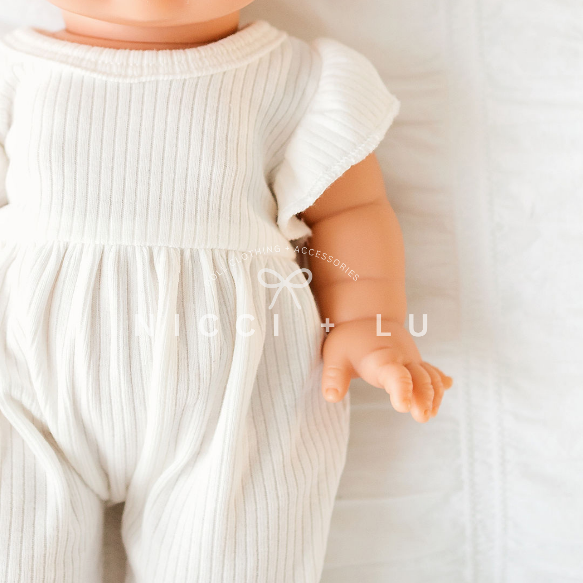 Doll Clothing - Lily Ribbed Jumpsuit for 34cm Doll - Ivory