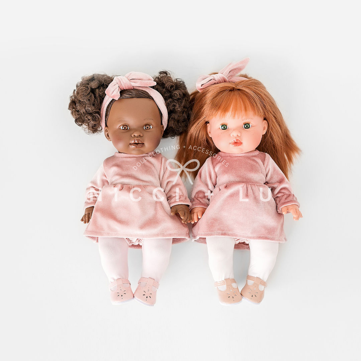 Doll Clothing - Mae Velvet Dress for 34cm Dolls- Rose Blush