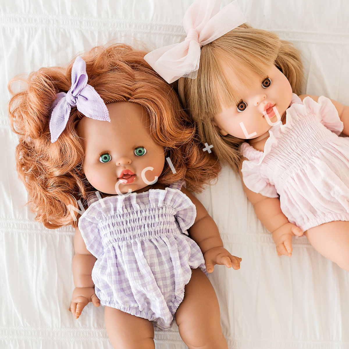 Doll Clothing – Olivia Smock Bubble Romper for 34cm Dolls - Gingham Lilac