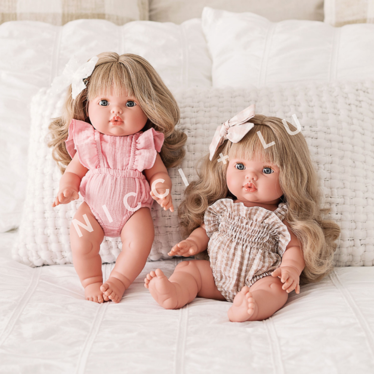 Doll Clothing – Olivia Smock Bubble Romper for 34cm Dolls - Gingham Beige