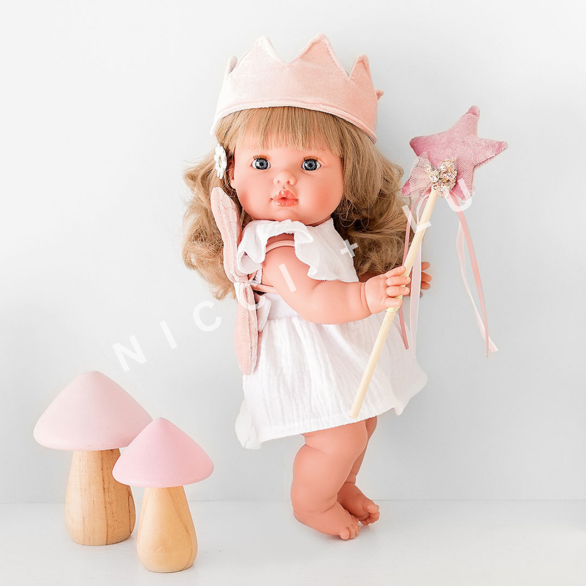 Doll Clothing - Pippa Muslin Apron Dress for 34cm Doll - Ivory