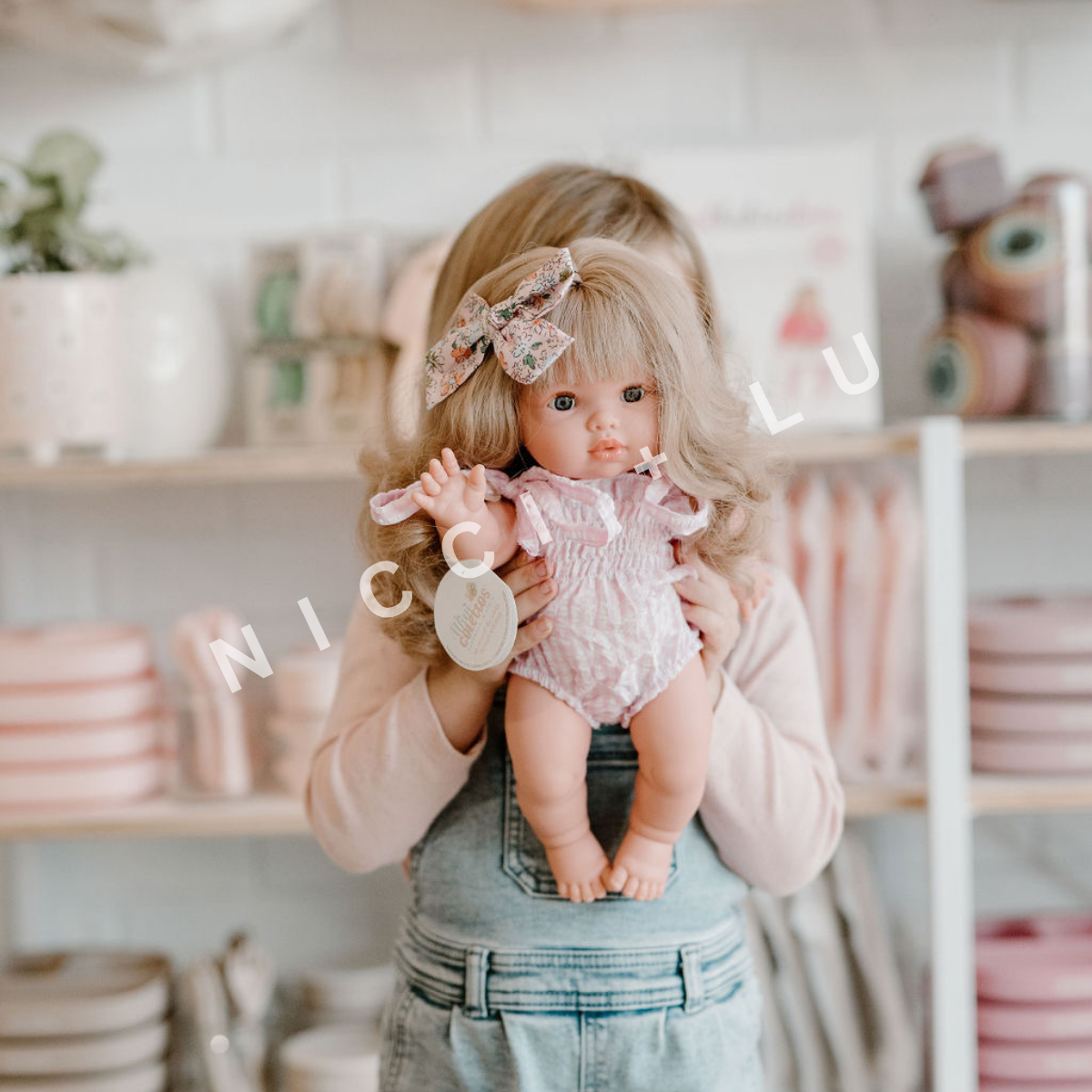 Doll Clothing – Olivia Smock Bubble Romper for 34cm Dolls - Gingham Pink