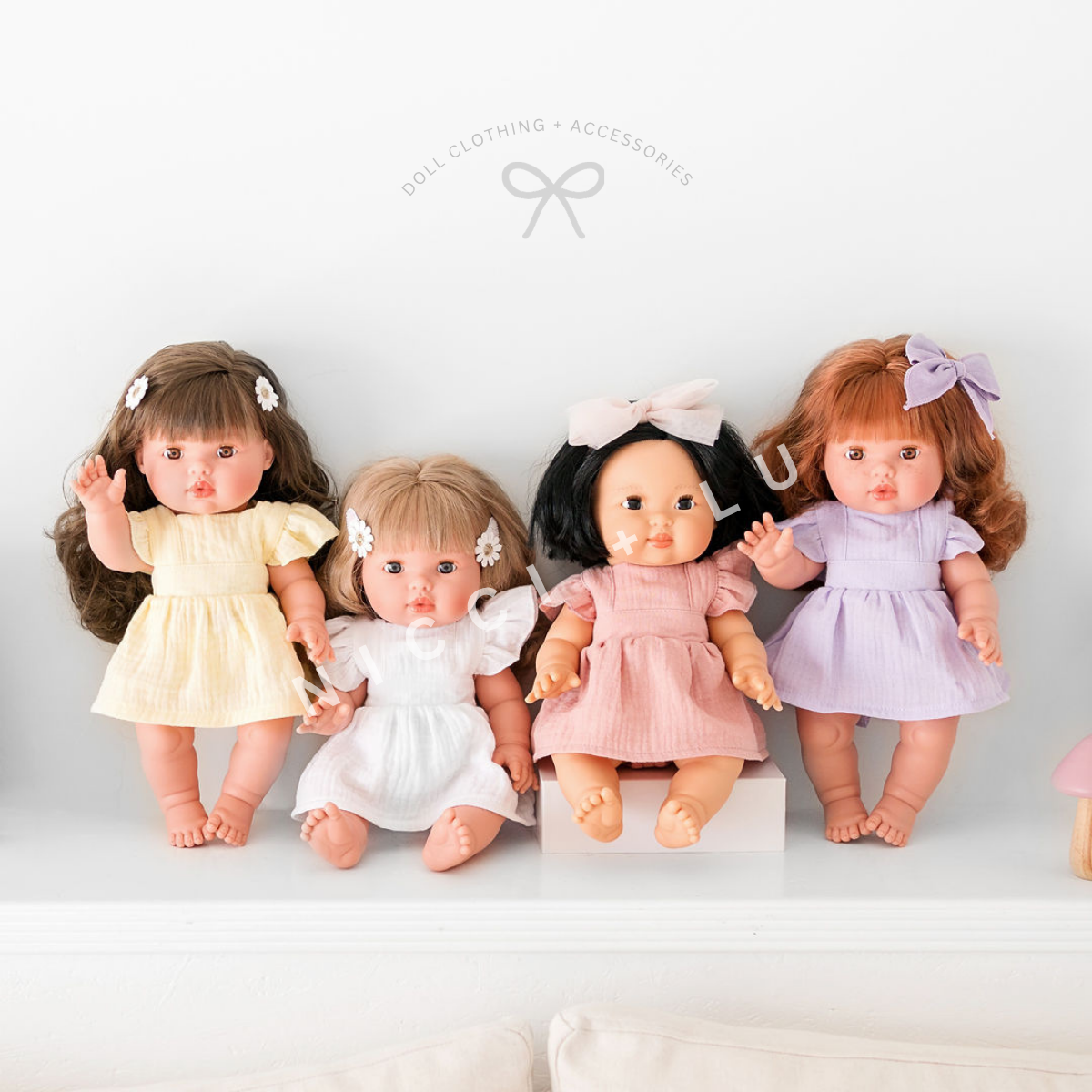 Doll Clothing - Pippa Muslin Apron Dress for 34cm Doll - Mauve