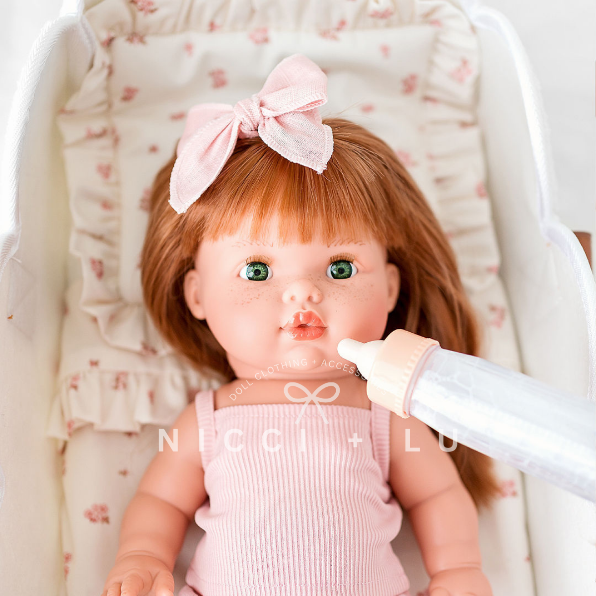 nicci and lu mini coletto nicole wearing a velvet dress set in rose blush 34cm doll clothing