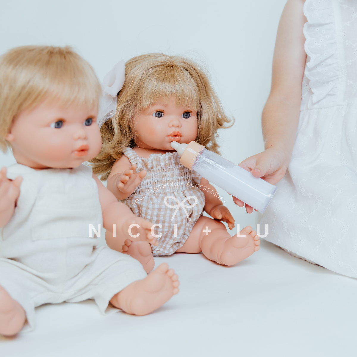 Doll Clothing – Olivia Smock Bubble Romper for 34cm Dolls - Gingham Beige