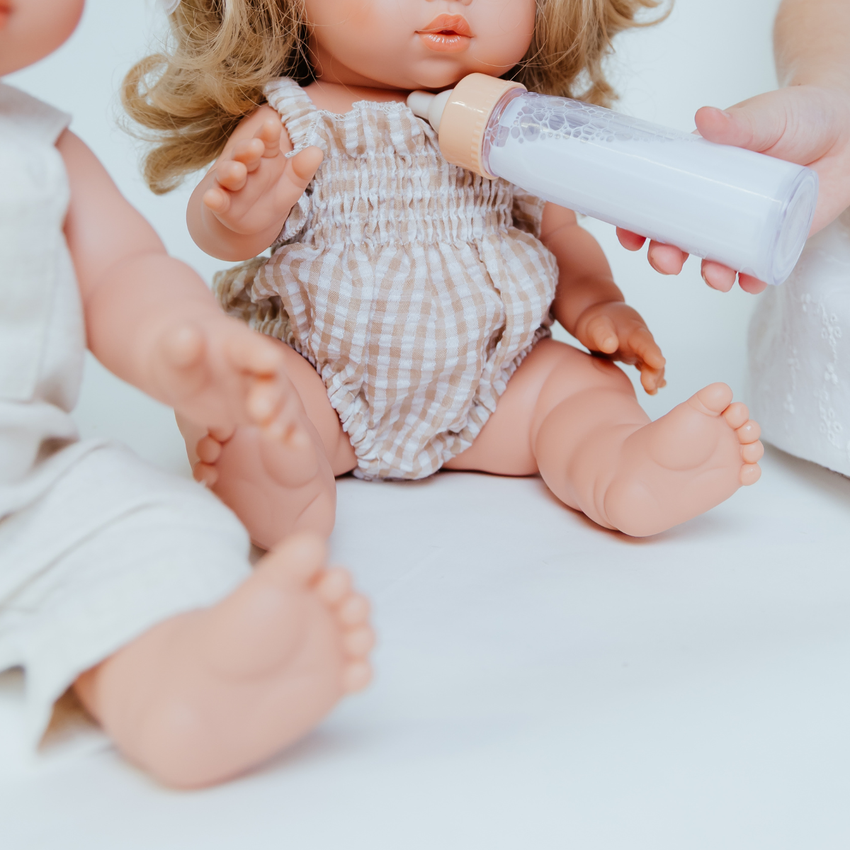 Doll Clothing – Olivia Smock Bubble Romper for 34cm Dolls - Gingham Beige