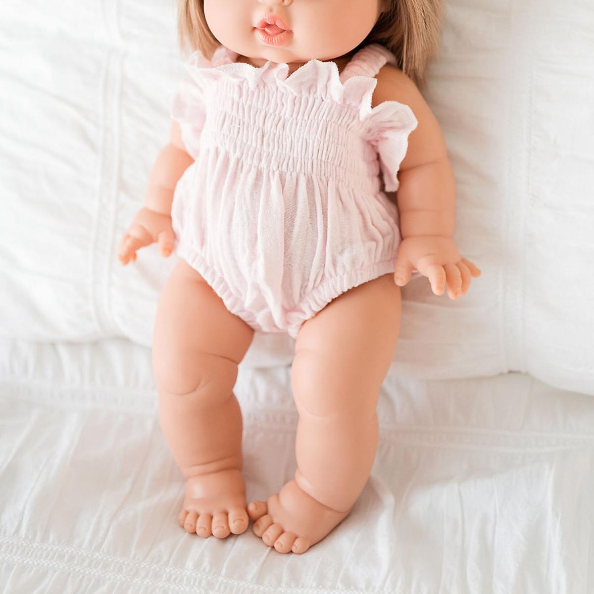 Doll Clothing – Olivia Smock Muslin Bubble Romper for 34cm Dolls - Cotton Candy