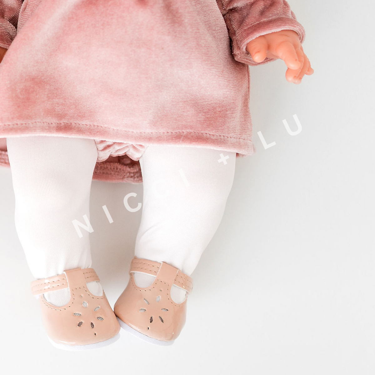 Mini Coletto Doll Shoes – Mary Jane with Flower  for 34cm Doll – Oatmeal