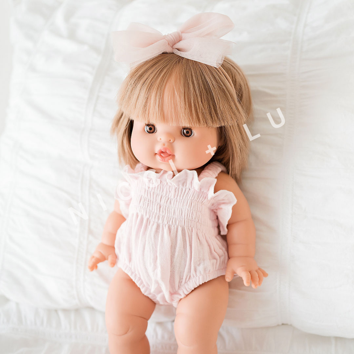 Doll Clothing – Olivia Smock Muslin Bubble Romper for 34cm Dolls - Cotton Candy