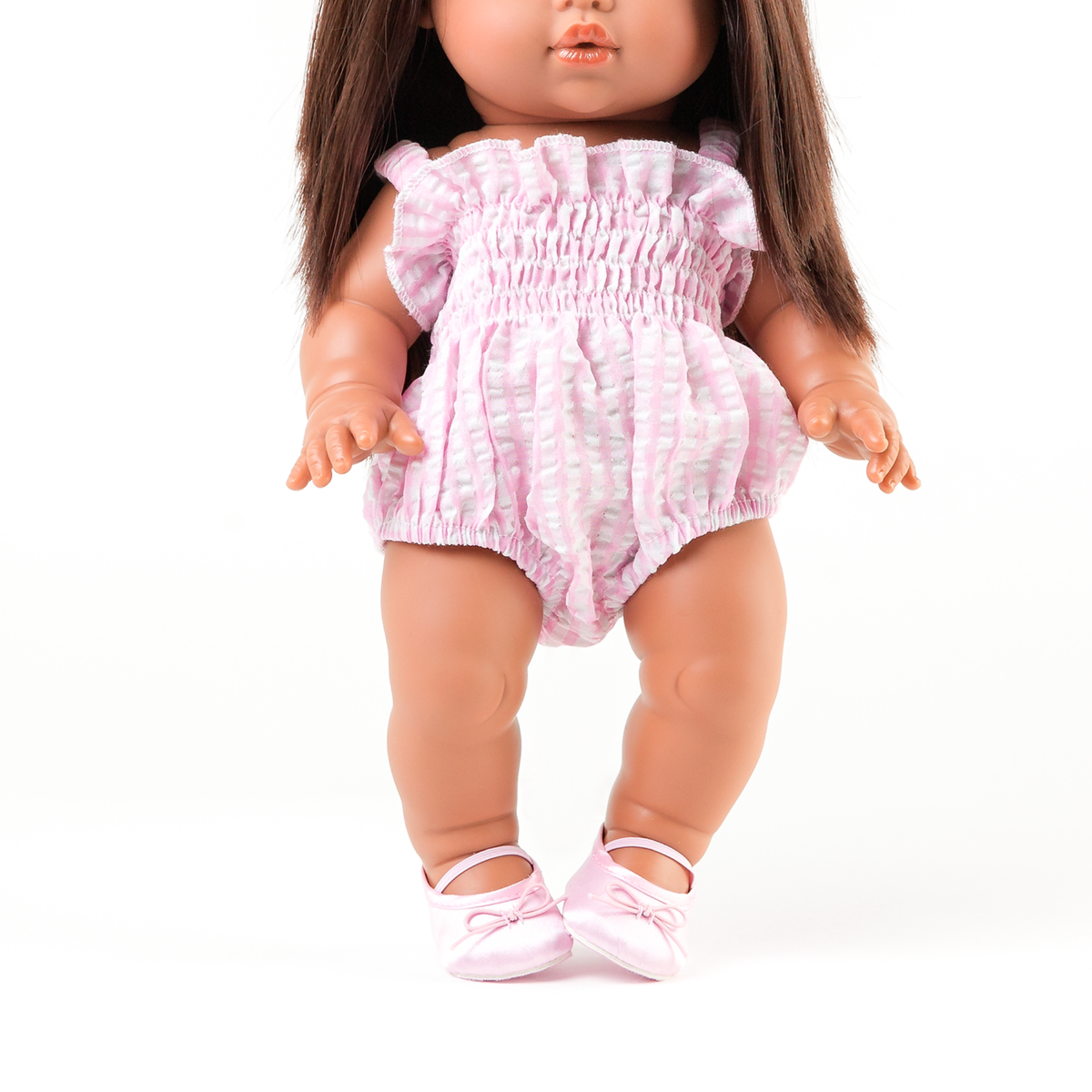 Doll Clothing + Outfits – Olivia Smock Bubble Romper fits 34-38cm Dolls - Gingham Pink for Mini Colettos, Minikane and Miniland Dolls