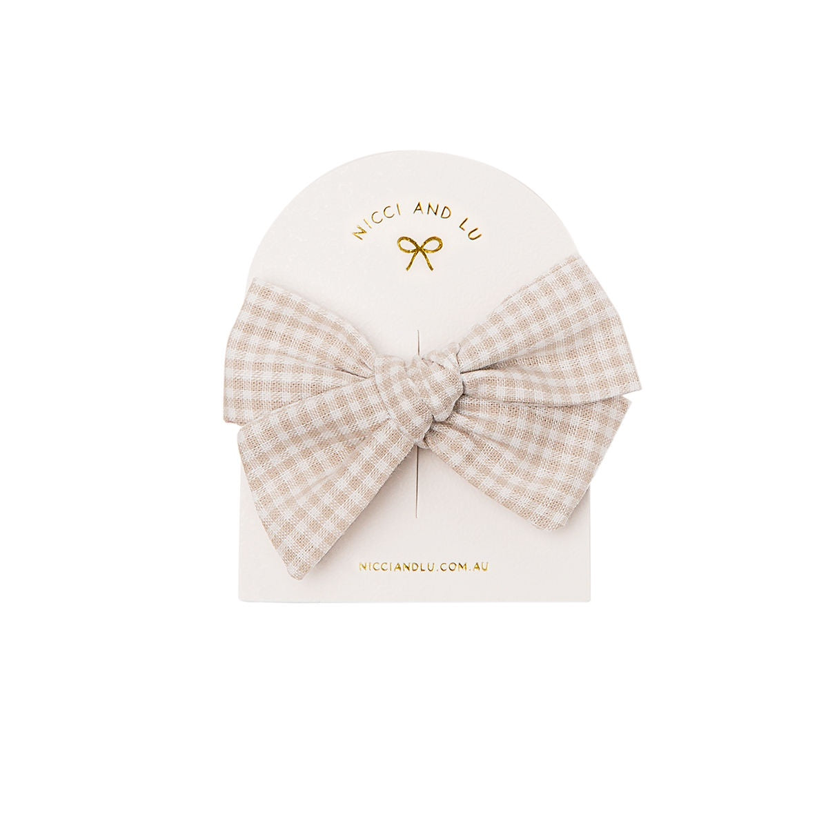 Pinweel Bow Clip- Oat Gingham