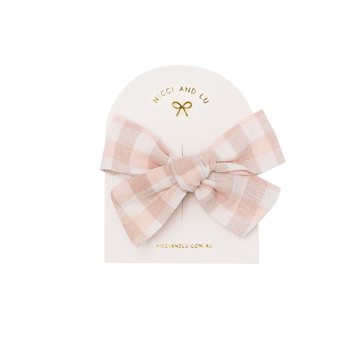 Pinweel Bow Clip- Pink + Oat Gingham