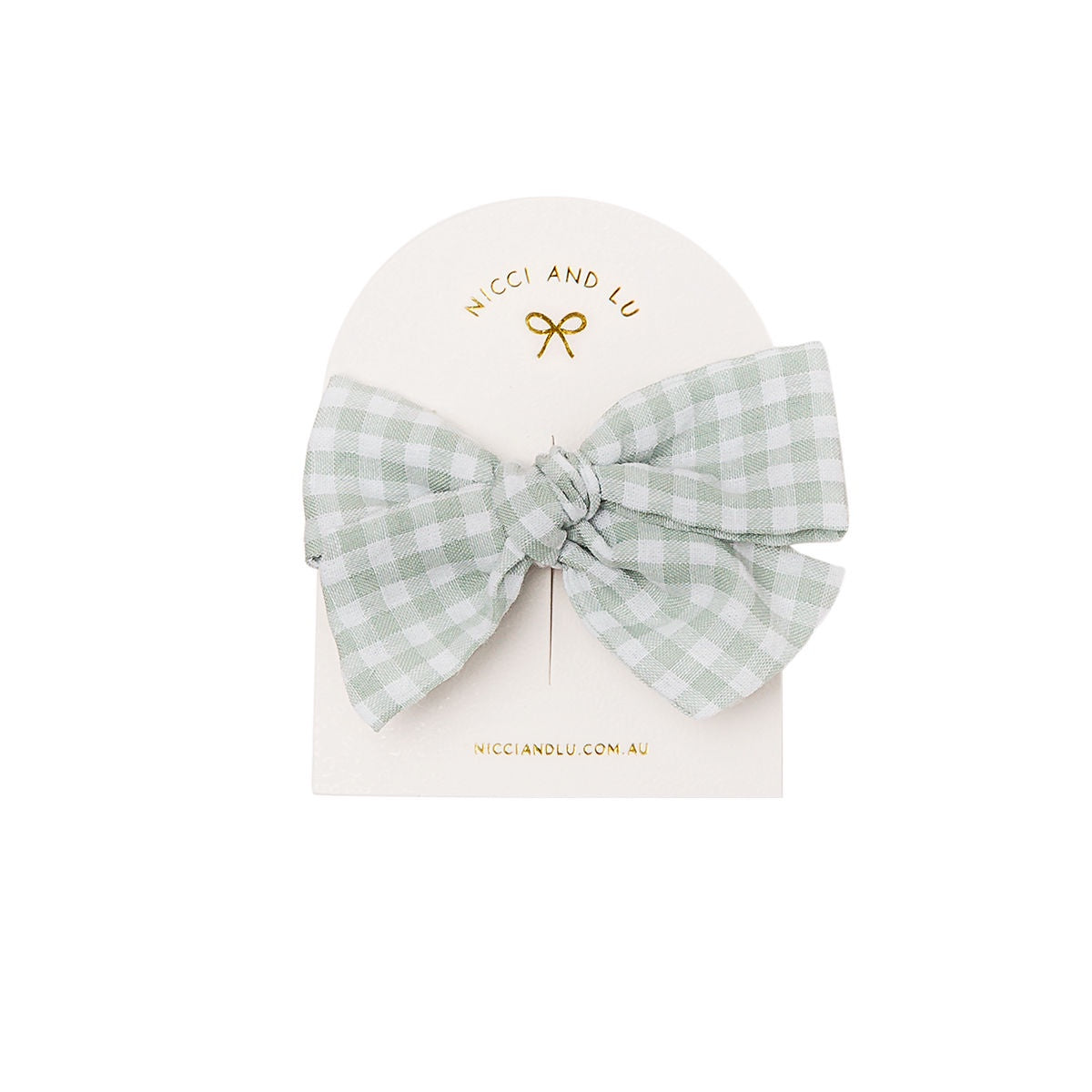Pinweel Bow Clip- Sage Gingham
