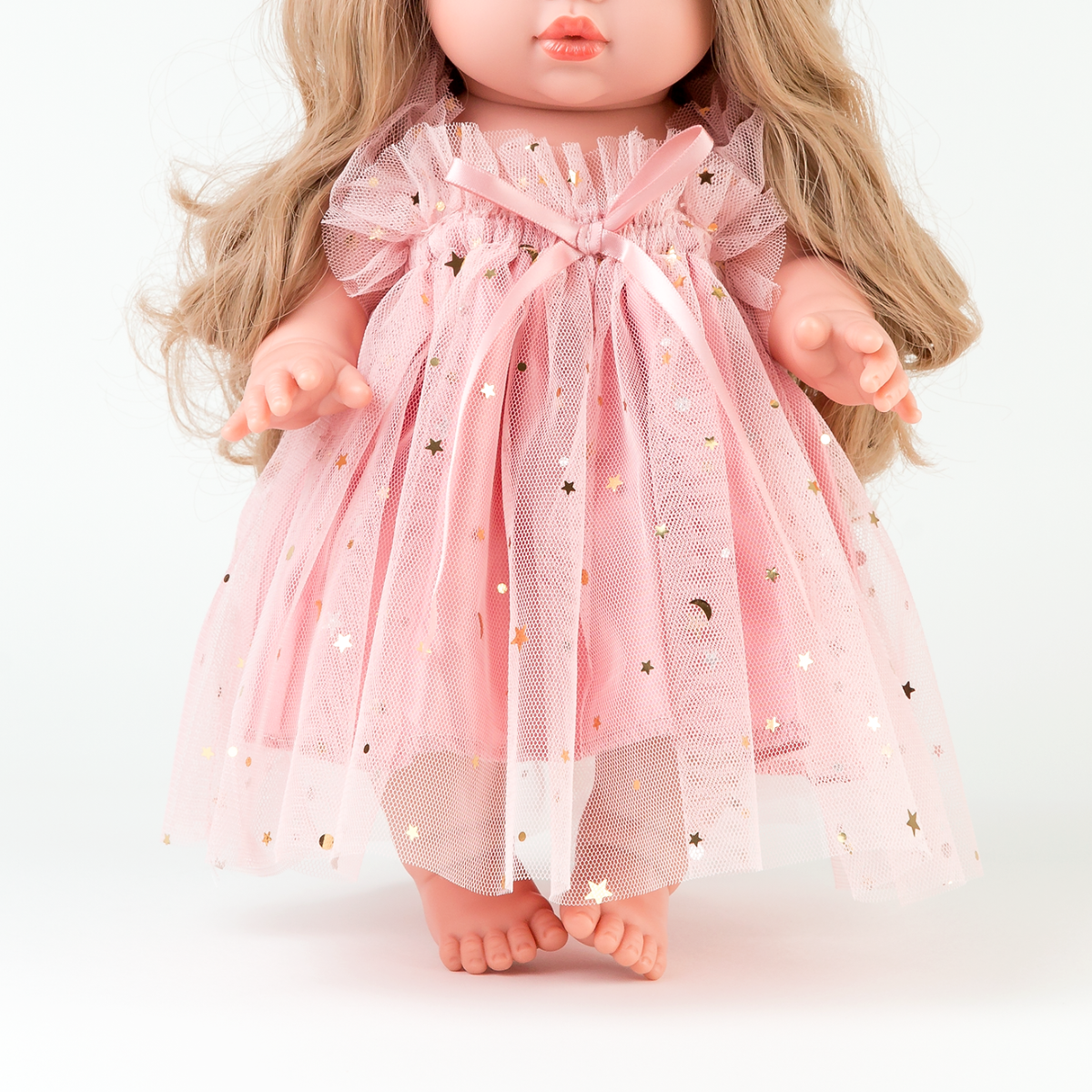 34cm doll wearing the Rose Blush Doll Ballet Dress.