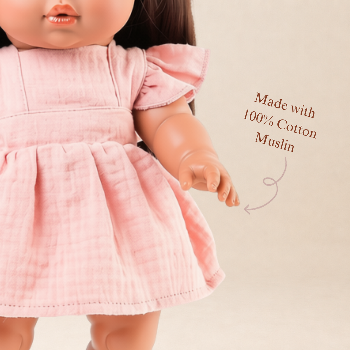 Doll Clothing + Outfits - Pippa Muslin Apron Dress fits 34-38cm Dolls - Rose Blush for Mini Colettos, Minikane and Miniland Dolls