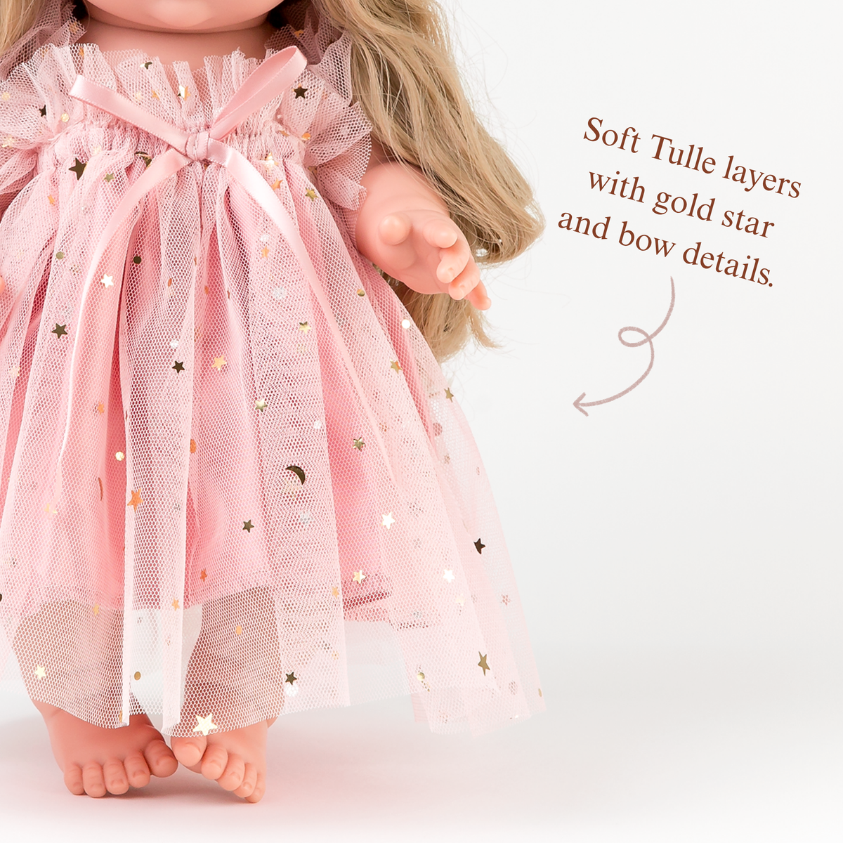 Close-up of the Rose Blush Tulle Ballet Dress showing the soft layered tulle dress.
