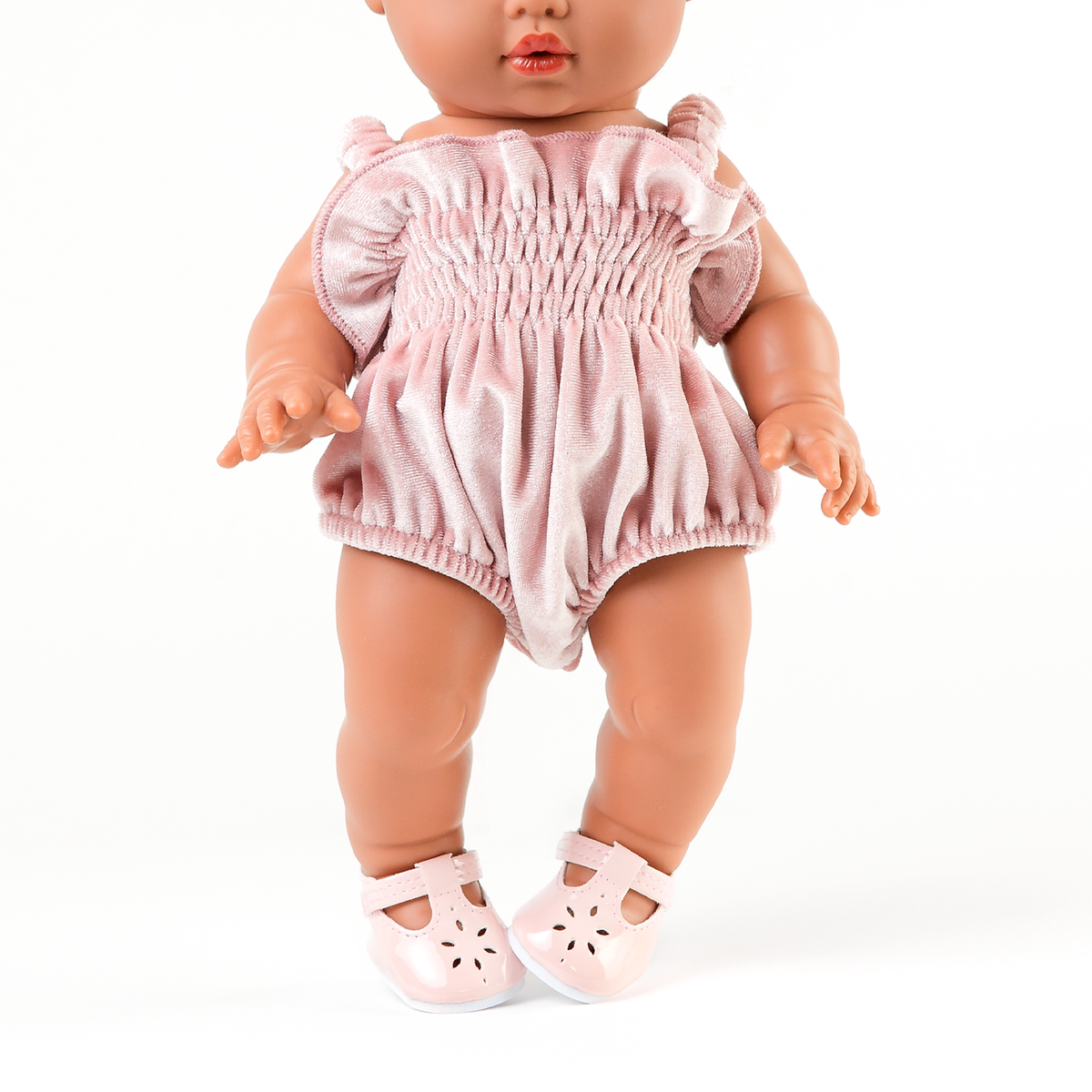 Doll Clothing + Outfits – Olivia Smock Bubble Romper fits 34-38cm Dolls - Rose Blush Velvet for Mini Colettos, Minikane and Miniland Dolls