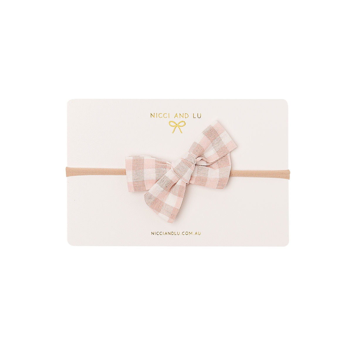 Soft Headband- Pinweel Bow Pink + Oat Gingham