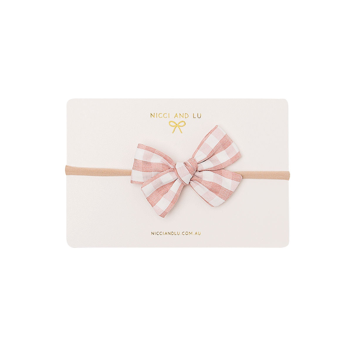 Soft Headband- Pinweel Bow Rose Blush Gingham