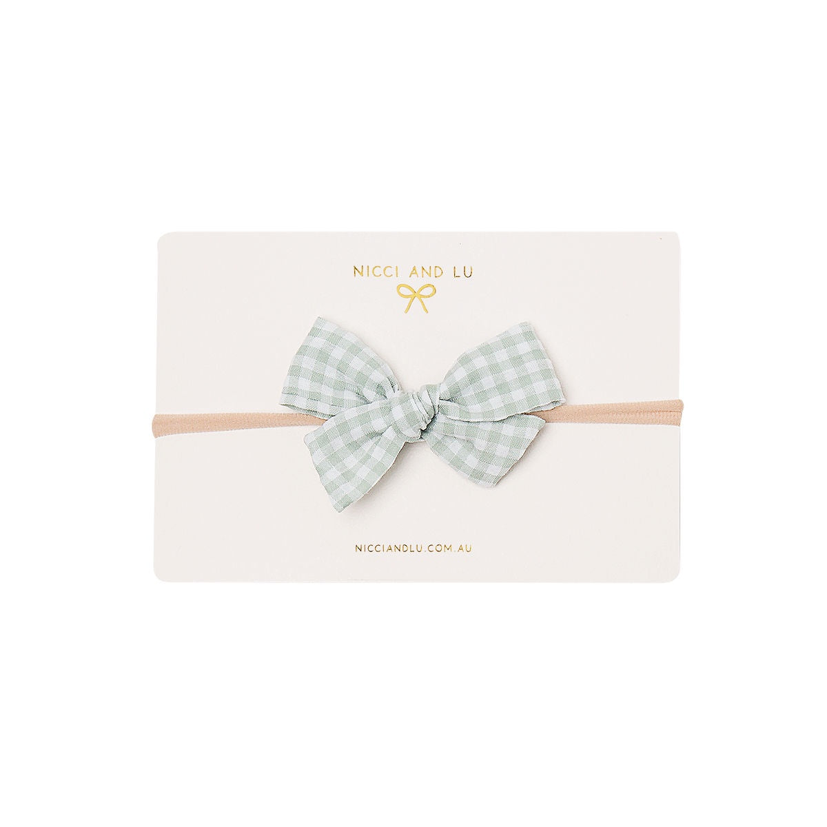 Soft Headband- Pinweel Bow Sage Gingham