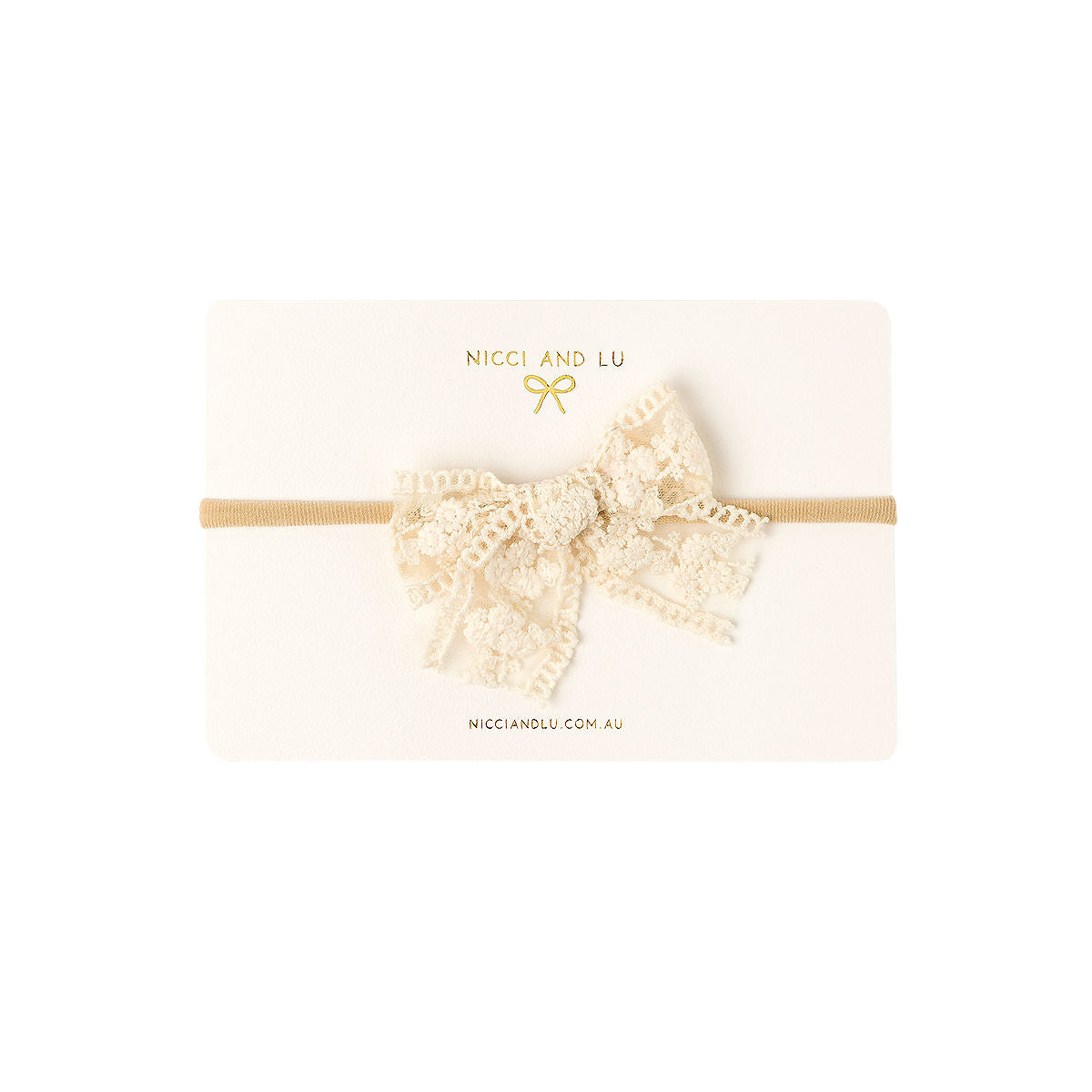 Soft Headband- Pinweel Bow Crochet Lace - Soft Caramel