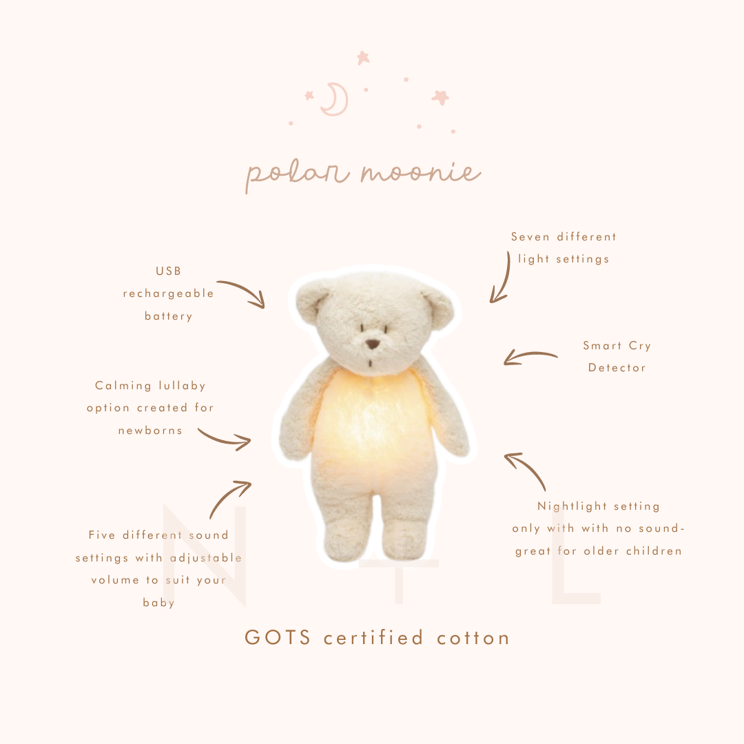 Moonie Organic Humming Bear with Lamp - Polar