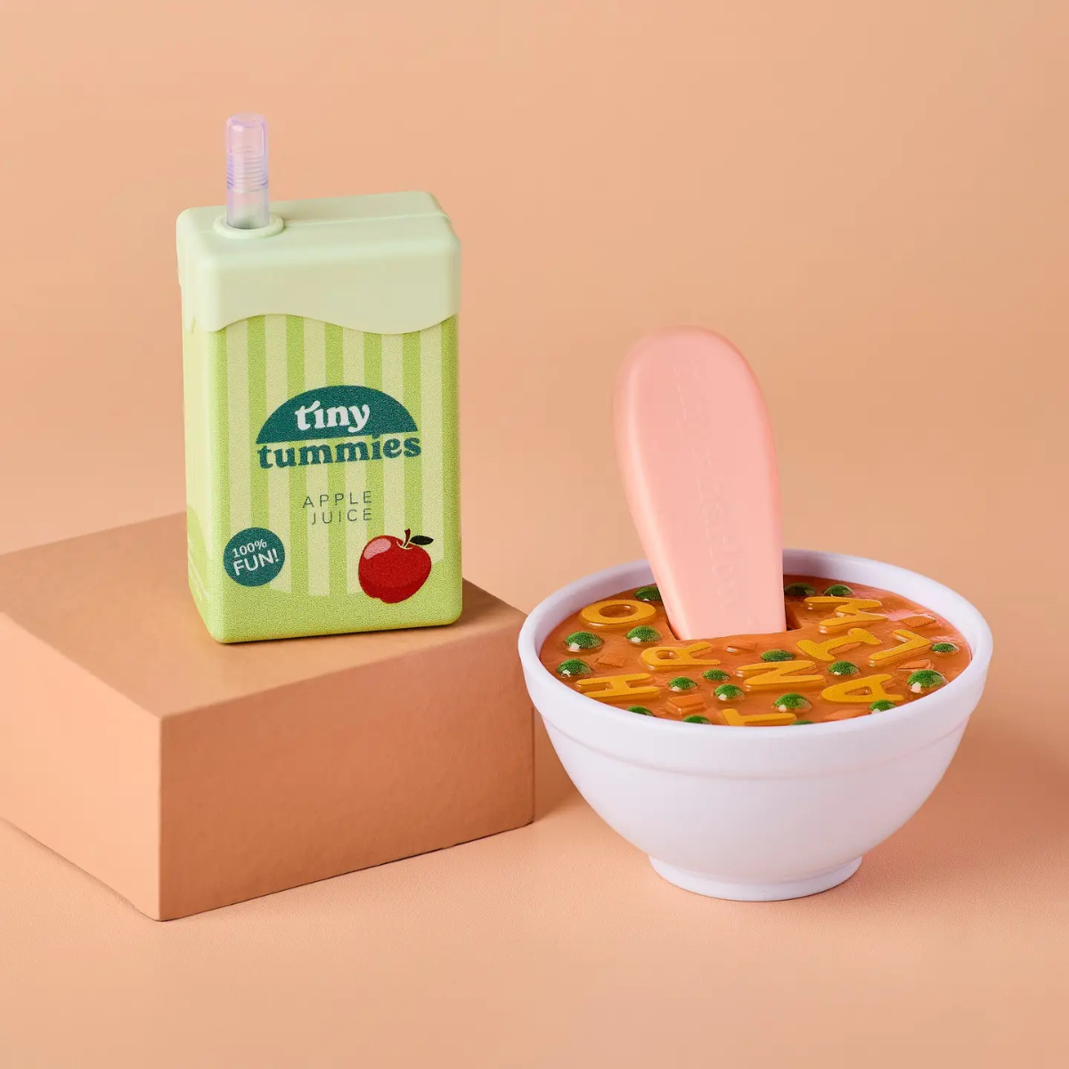 Tiny Harlow Alphabet Soup Lunch Pack with apple drink and soup bowl for dolls