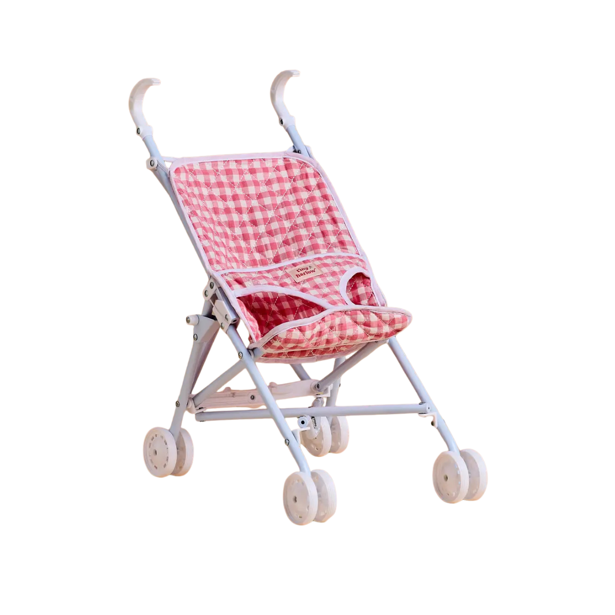 Tiny Harlow Folding Doll Stroller in Pink Gingham print