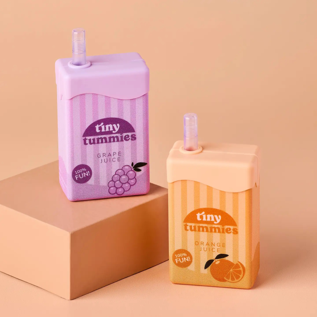Tiny Harlow Juice Box Duo doll accessories with grape and orange juice boxes