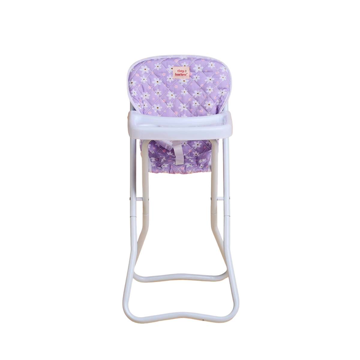 Tiny Harlow lilac daisy doll highchair shown from the front.