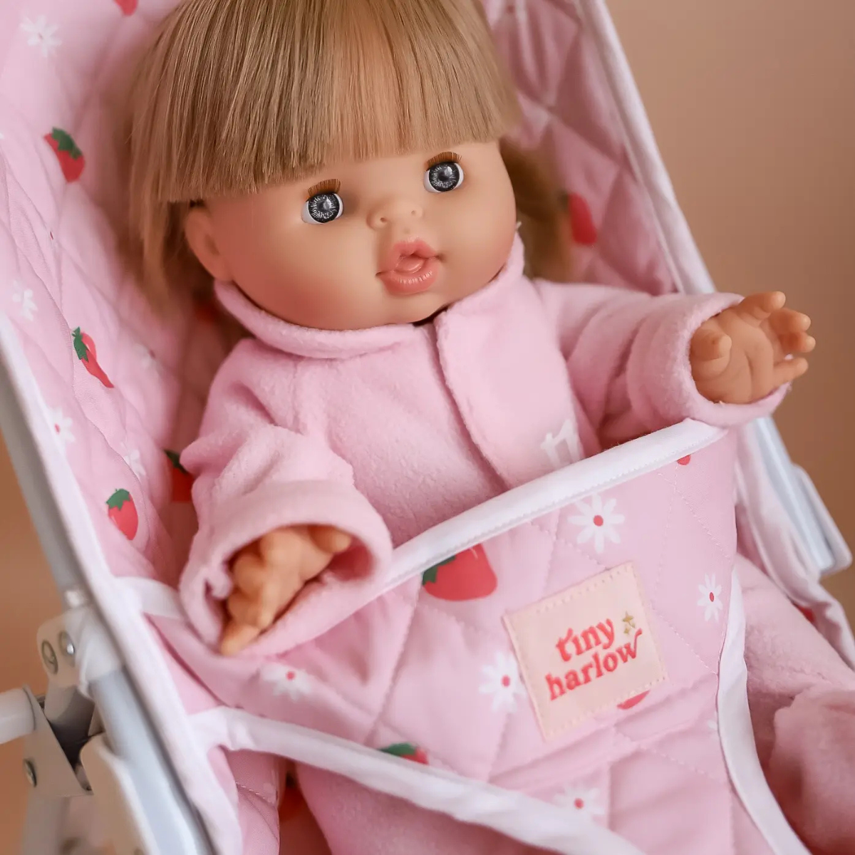 Tiny Harlow Folding Doll Stroller in Strawberry Picnic print