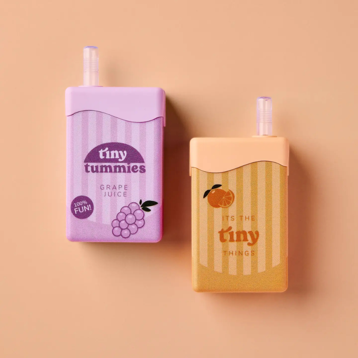 Tiny Harlow Juice Box Duo doll accessories with grape and orange juice boxes